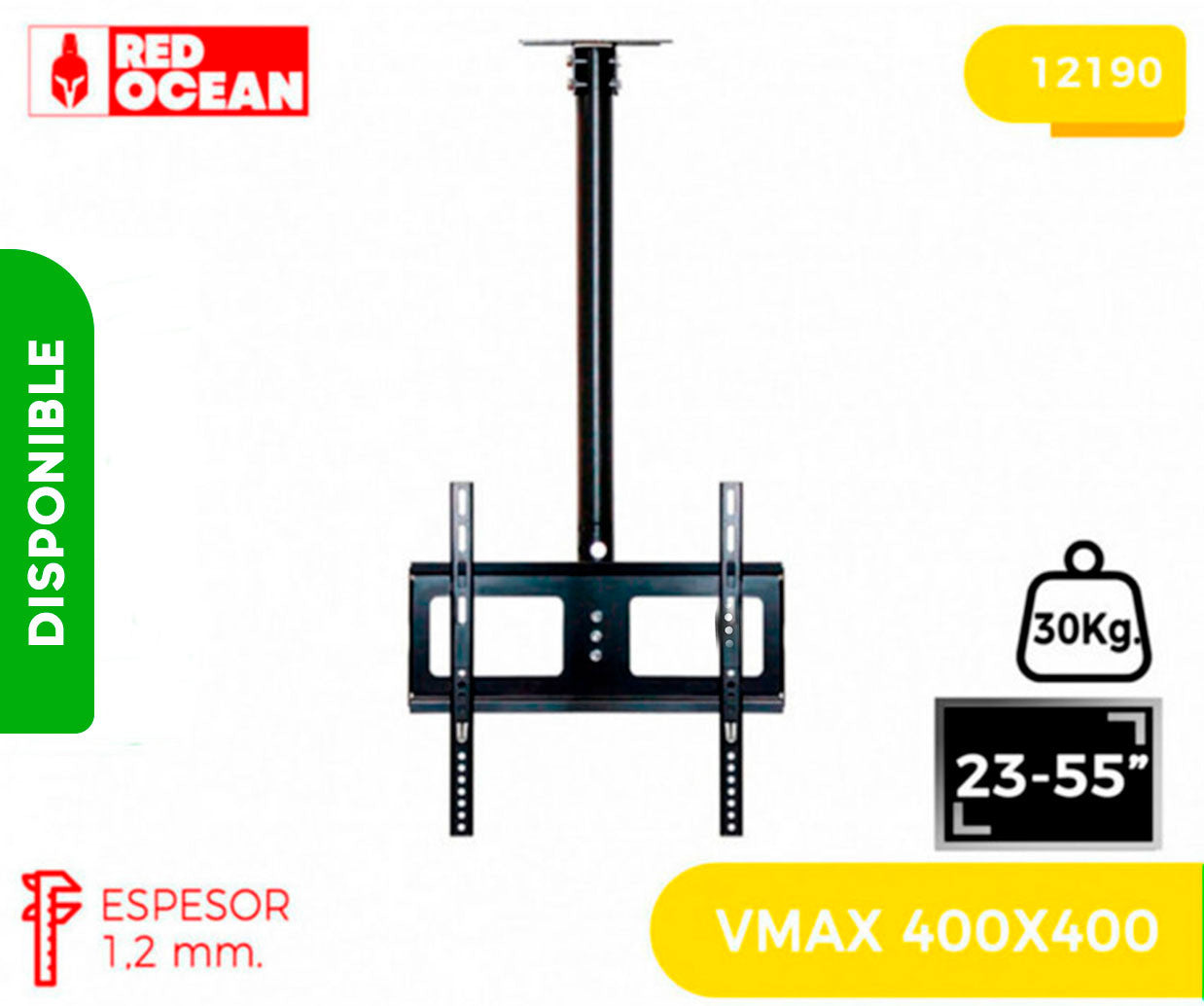 SOPORTE PARA TV TECHO 23-55", 55-110CM, 30°, VMAX 400X400, 30KG, REDOCEAN
