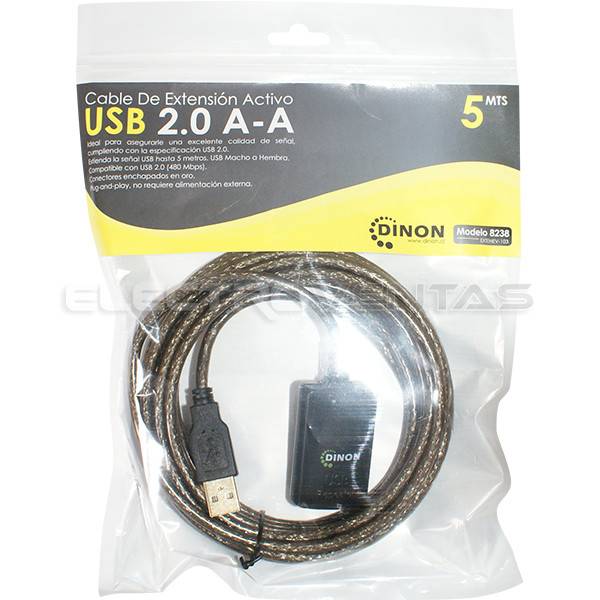 CABLE DE EXTENSION ACTIVO USB 2.0 A-A 5 METROS M/H DINON