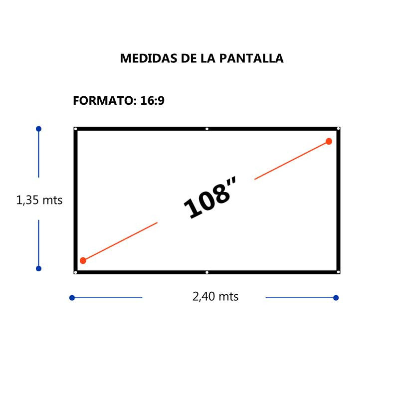 TELA MURAL DE PROYECCIÓN 2,40 X 1,35 (108") / formato 16:9