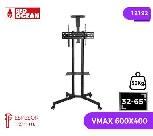 SOPORTE PARA TV LCD LED TIPO PEDESTAL, CON RUEDAS 32-65, VMAX 600X400, 50KG.