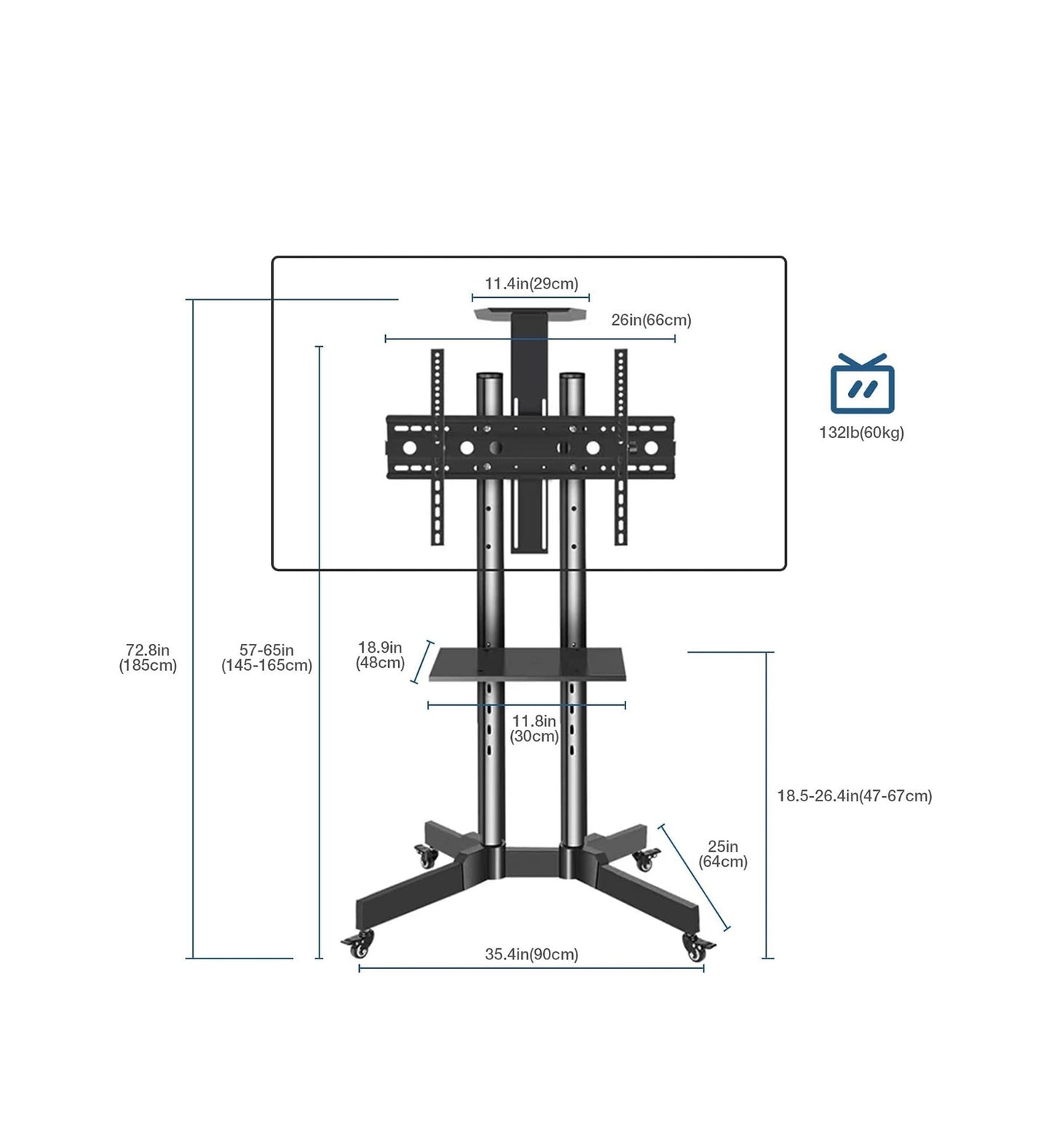 SOPORTE PARA TV LCD LED TIPO PEDESTAL, CON RUEDAS 32-65, VMAX 600X400, 50KG.