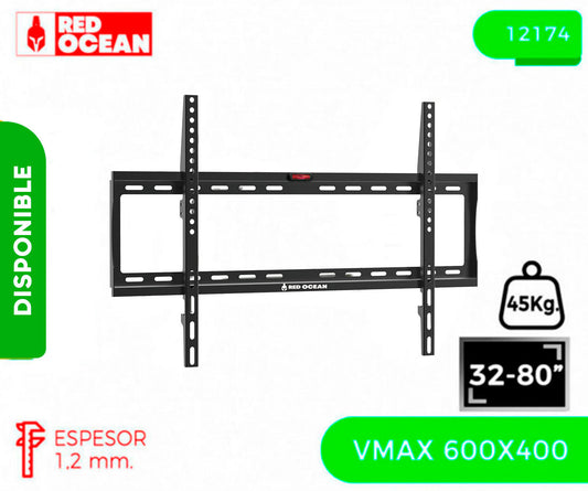 SOPORTE PARA TV UNIVERSAL FIJO 32-80" 1.2MM, VMAX 600X400, 45KG, REDOCEAN