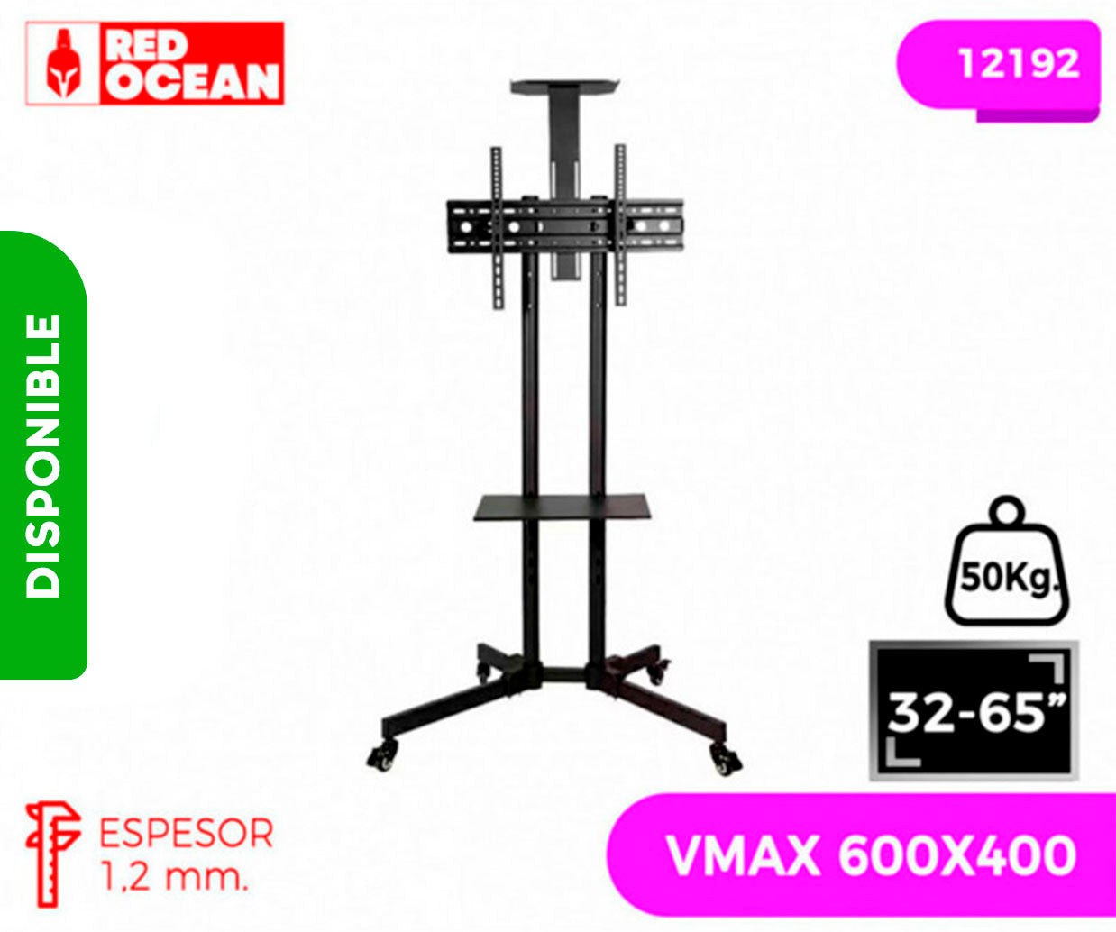 SOPORTE PARA TV LCD LED TIPO PEDESTAL, CON RUEDAS 32-65, VMAX 600X400, 50KG.