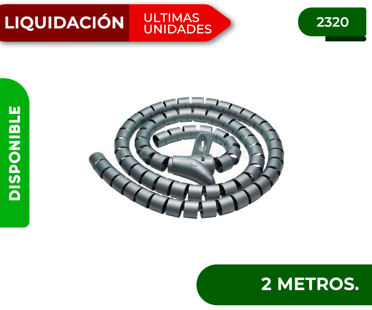 ORGANIZADOR DE CABLES ESPIRAL 2 METROS, ANCHO 2CM, LARGO 2M, GRIS. DINON